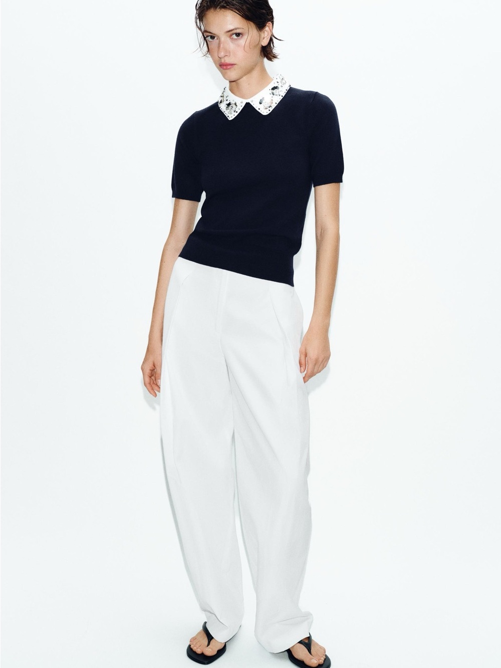 ZARA BNWT JEWELED BEADED KNIT POLO. NAVY BLUE 8851/006/401 - Picture 2 of 8